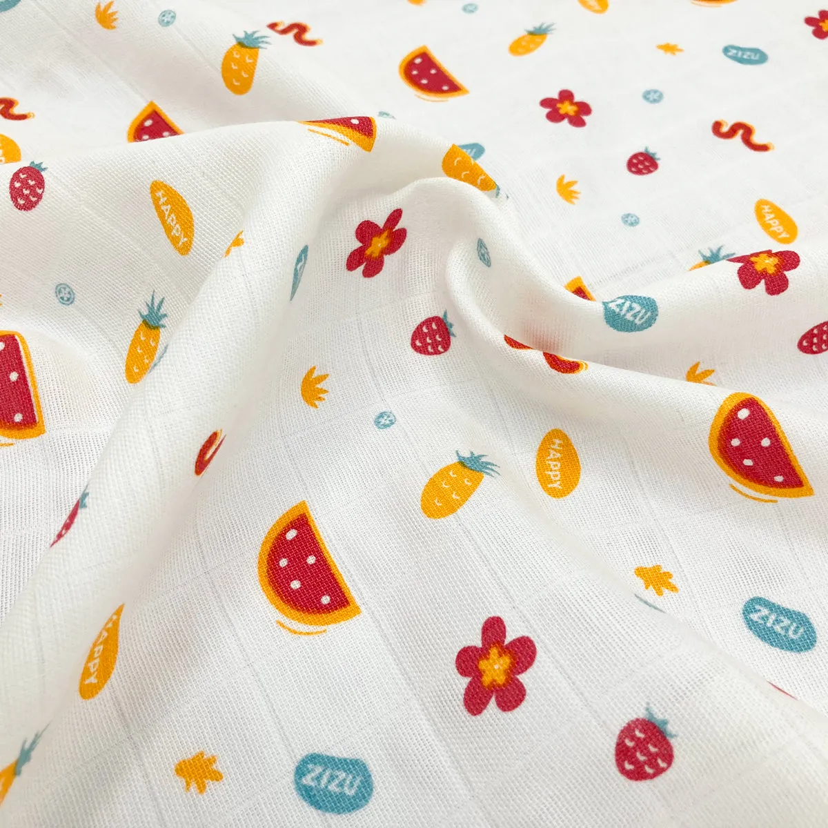 100% Soft Cotton Muslin Swaddle / Towel - Happy Zizu