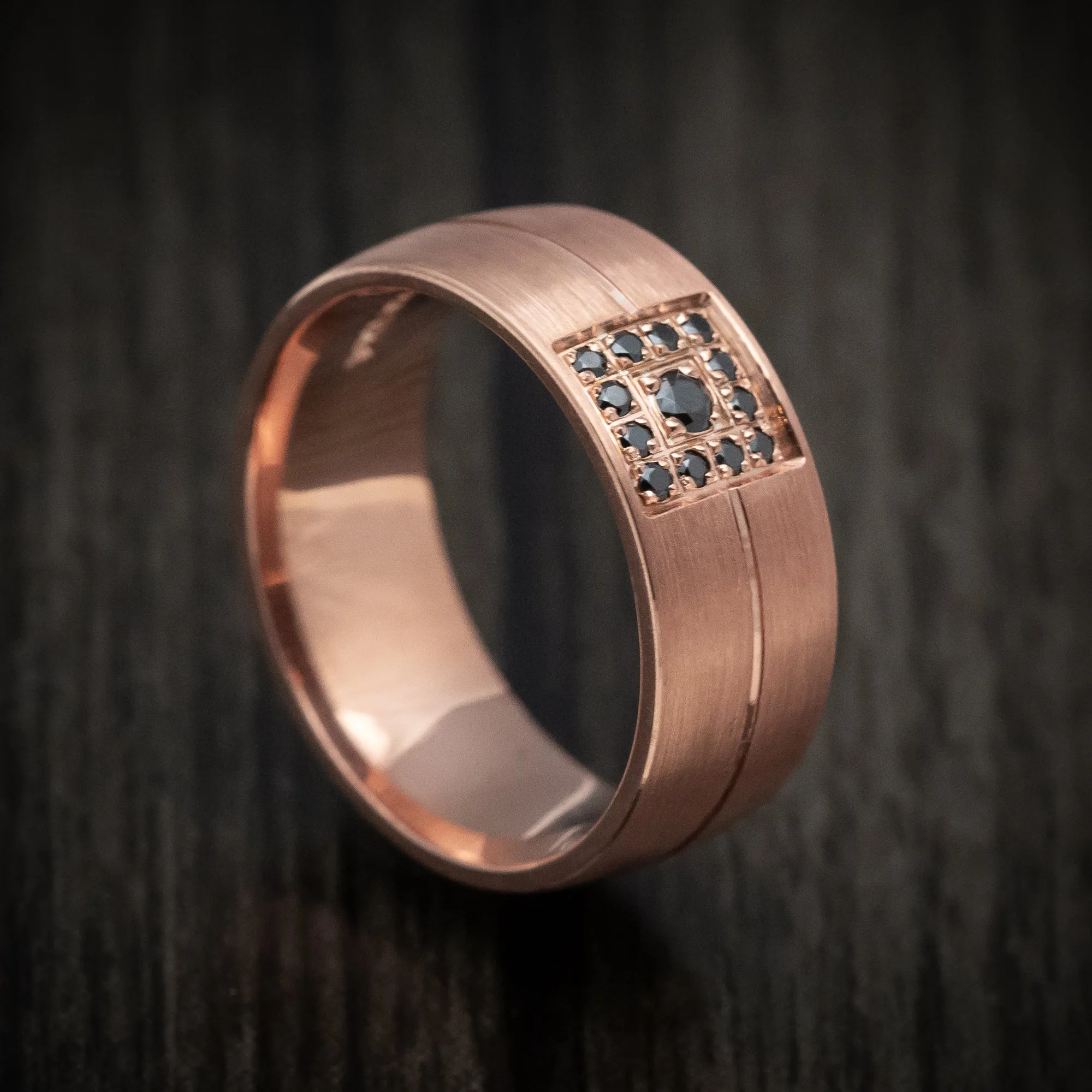 14K Rose Gold and Black Diamond Men's Ring Custom Band