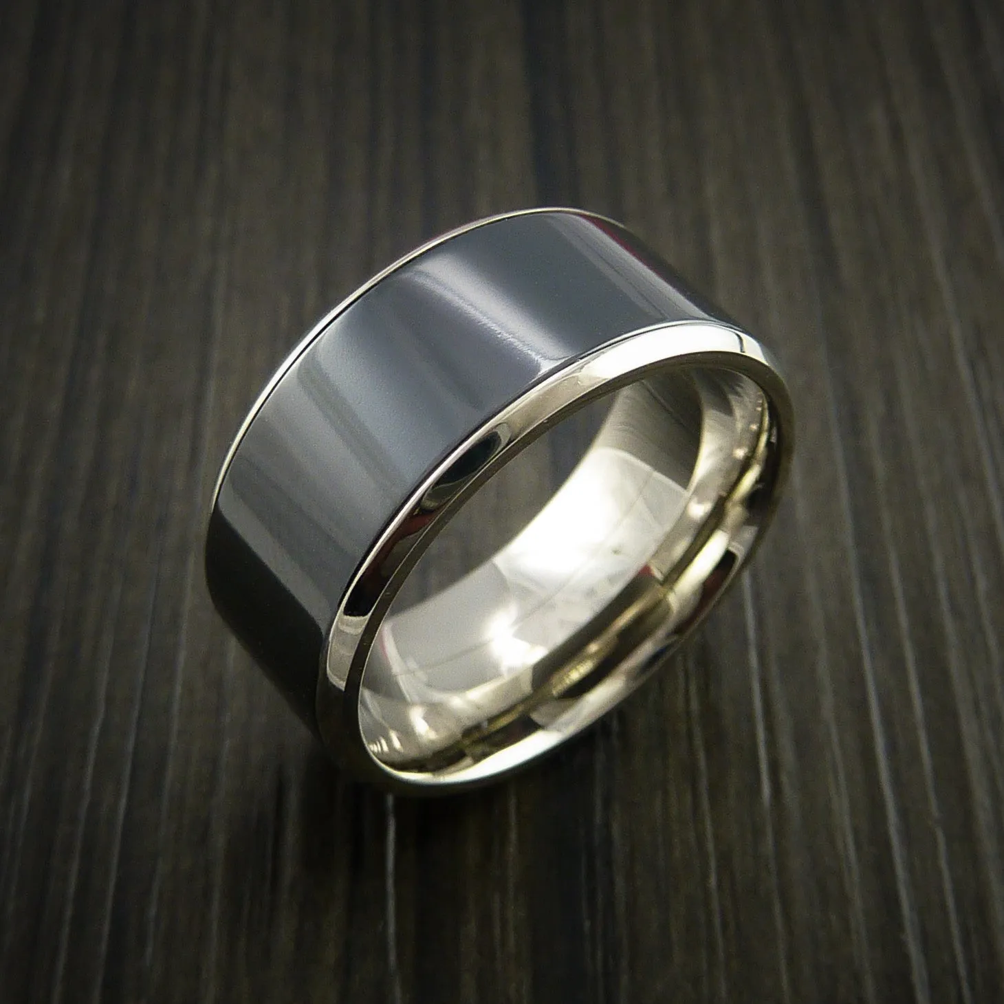 14K White Gold and Black Zirconium Wedding Men's Band