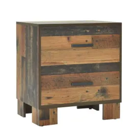 2 Drawer Rustic Nightstand With Nails And Grain Details, Dark Brown By Benzara