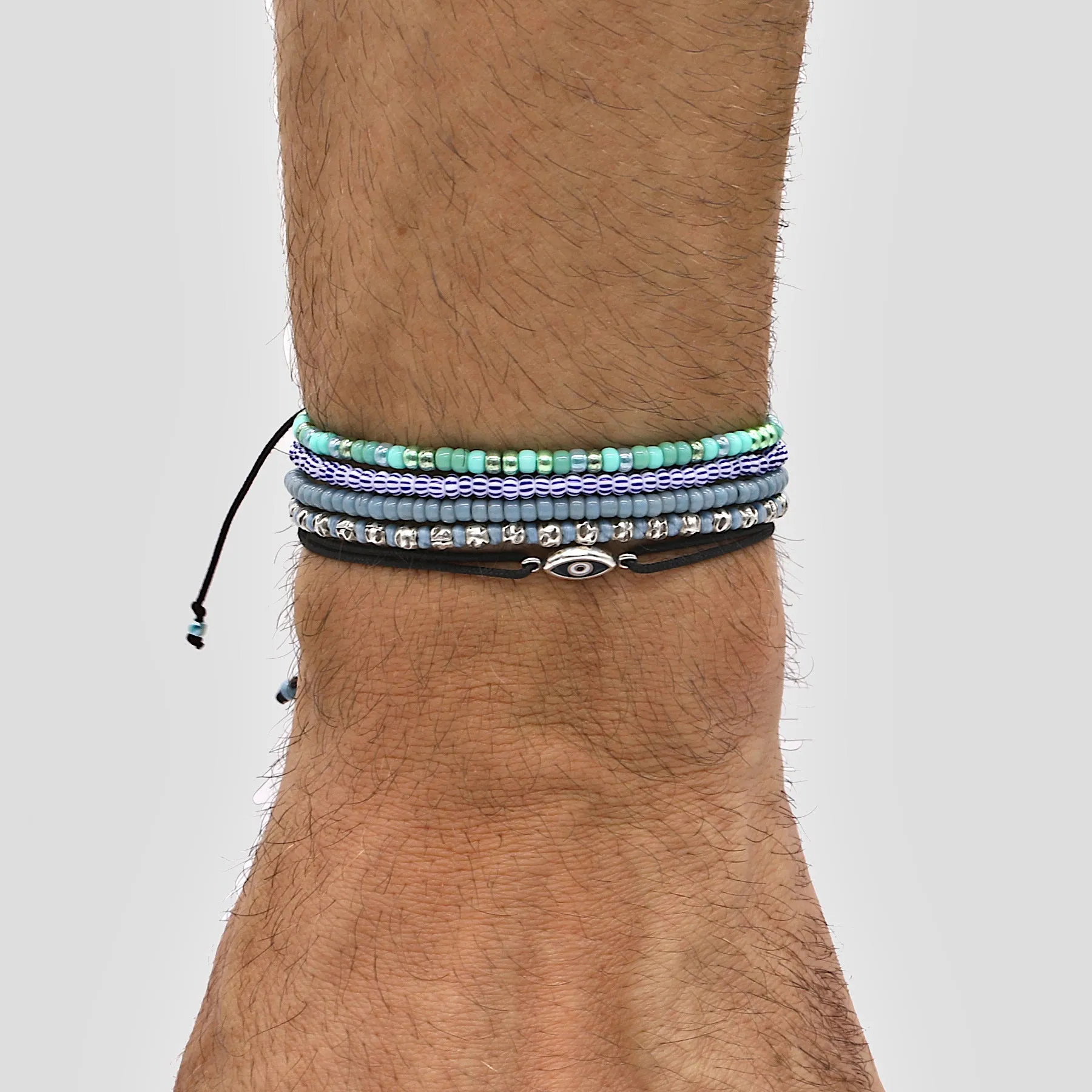 2mm Glass Beads Adjustable Bracelet (Dusty Blue)