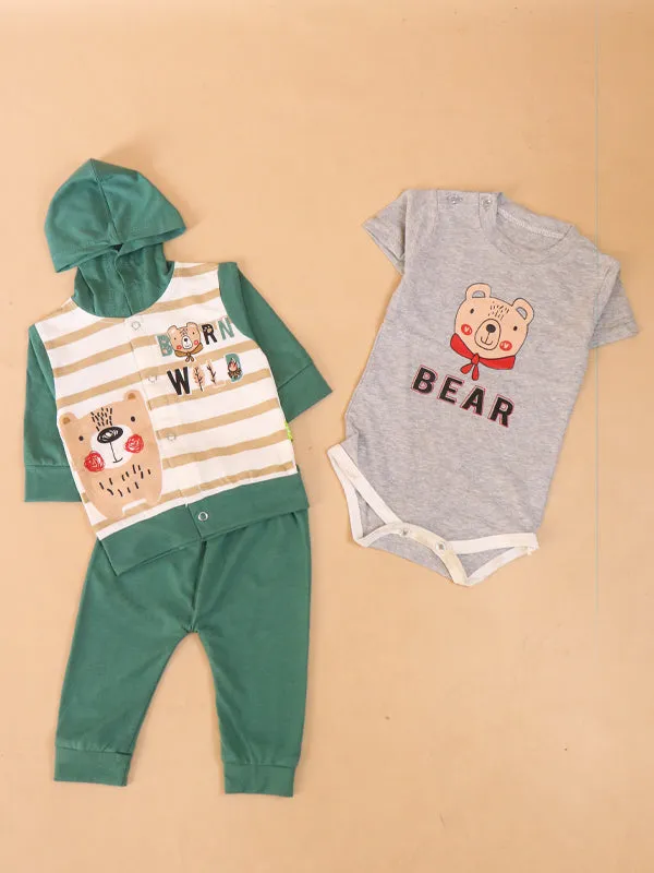 3Mth - 9Mth Bear Green 3pcs Baba Suit For Newborns NBS133