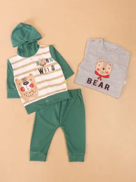 3Mth - 9Mth Bear Green 3pcs Baba Suit For Newborns NBS133