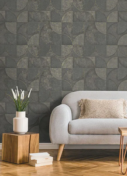 Addison Charcoal Retro Geo Wallpaper from Fusion Advantage Collection