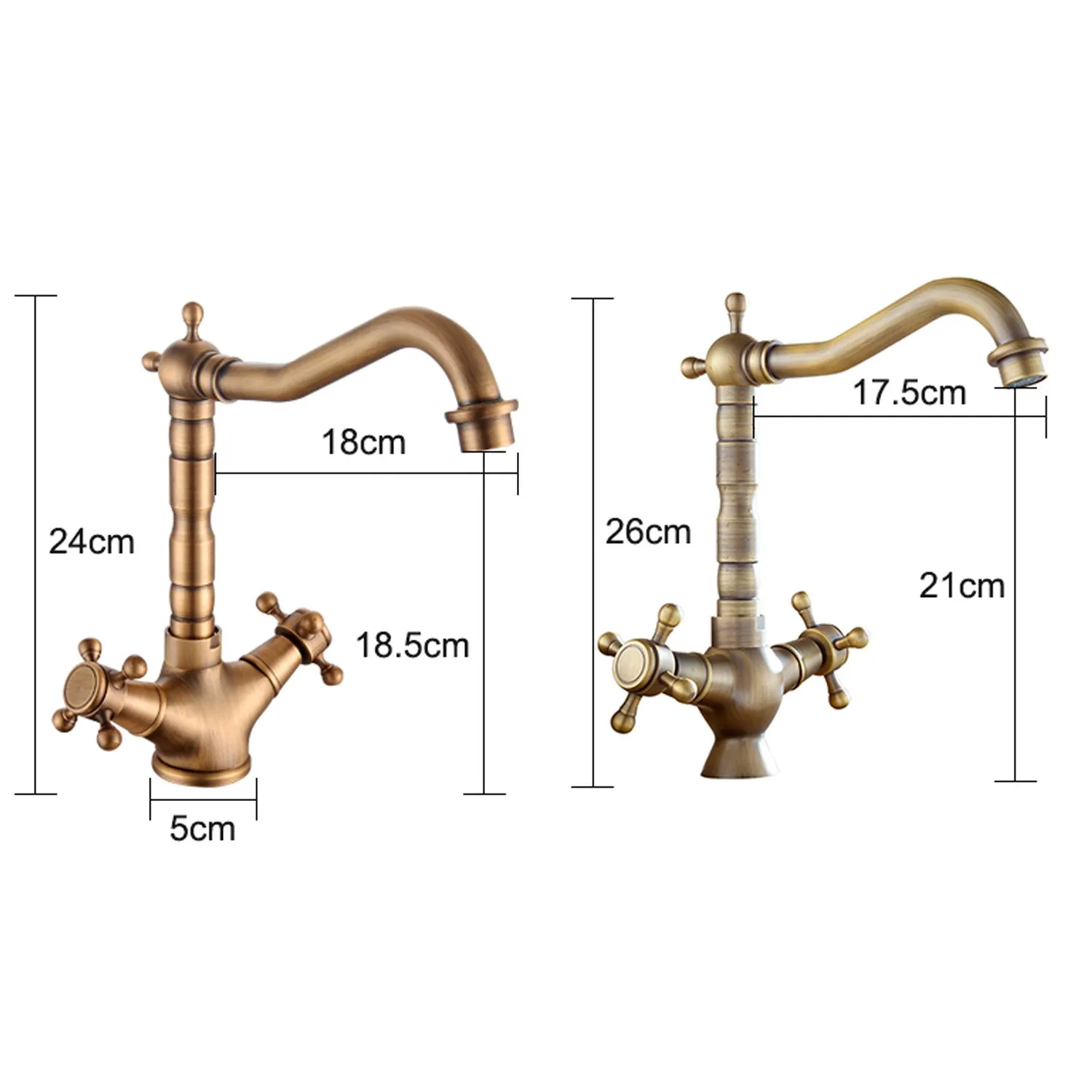 Antique Bronze Dual Cross Handle Bathroom Tap