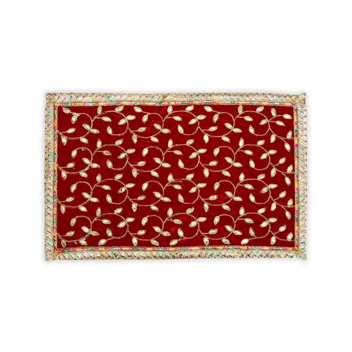 Asan Mat - 13 x 20 Inches | Velvet Aasan Mat/ Jari Border Pooja Aasan for Deity/ Assorted Colours/ 55 Gms Approx