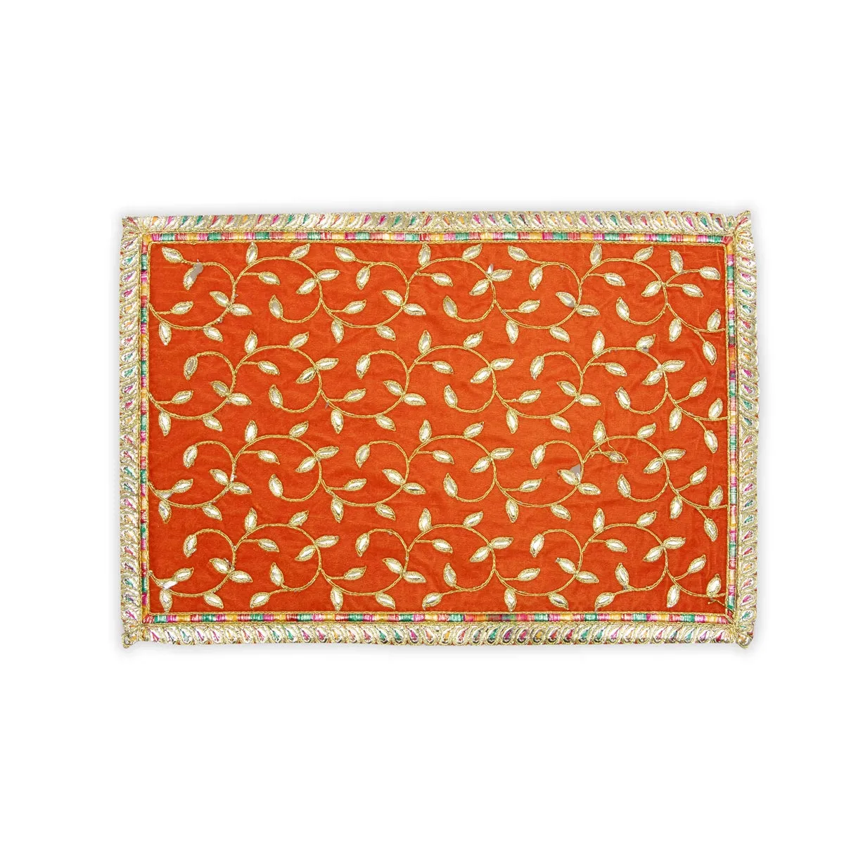 Asan Mat - 13 x 20 Inches | Velvet Aasan Mat/ Jari Border Pooja Aasan for Deity/ Assorted Colours/ 55 Gms Approx