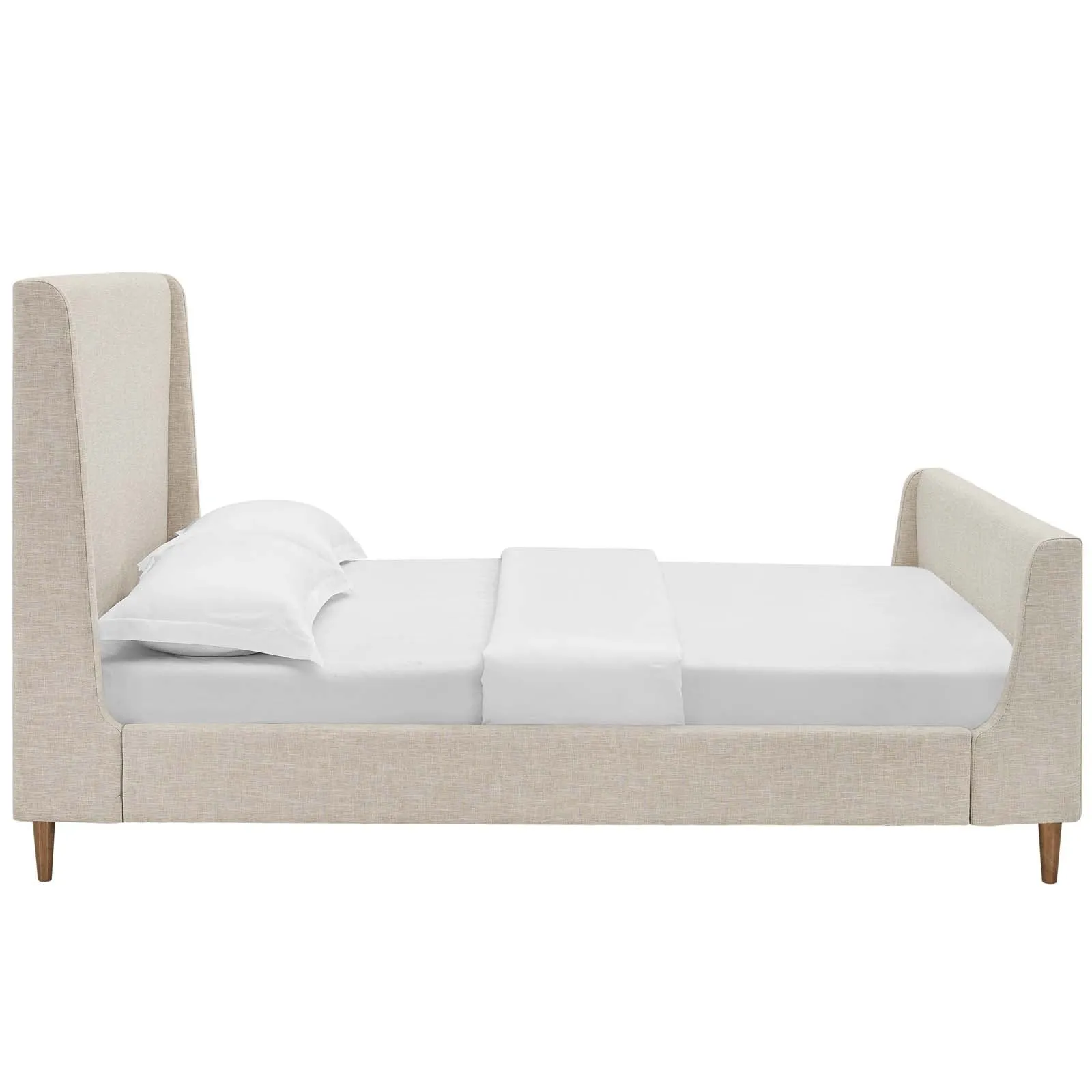 Aubree Upholstered Fabric Sleigh Platform Bed