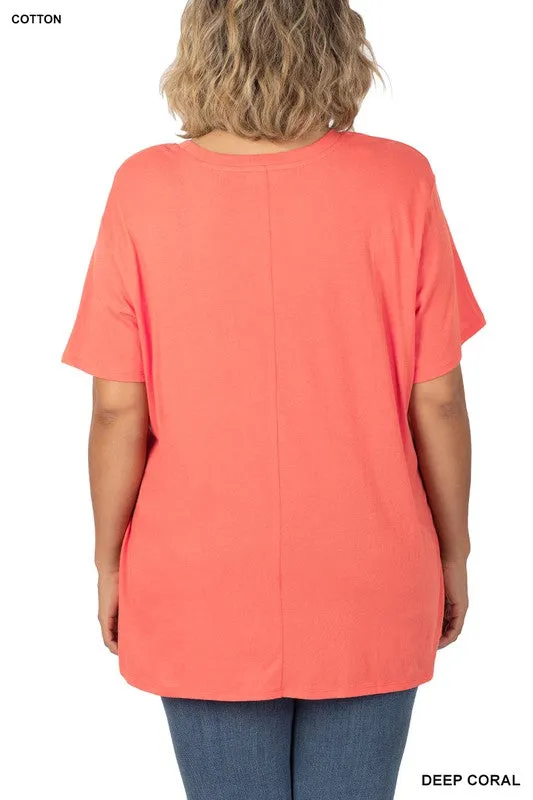 Basic Cotton Tee Plus - Deep Coral