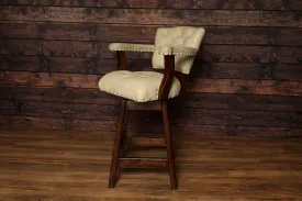 Beige Tufted and Embossed Leather Swivel Barstool