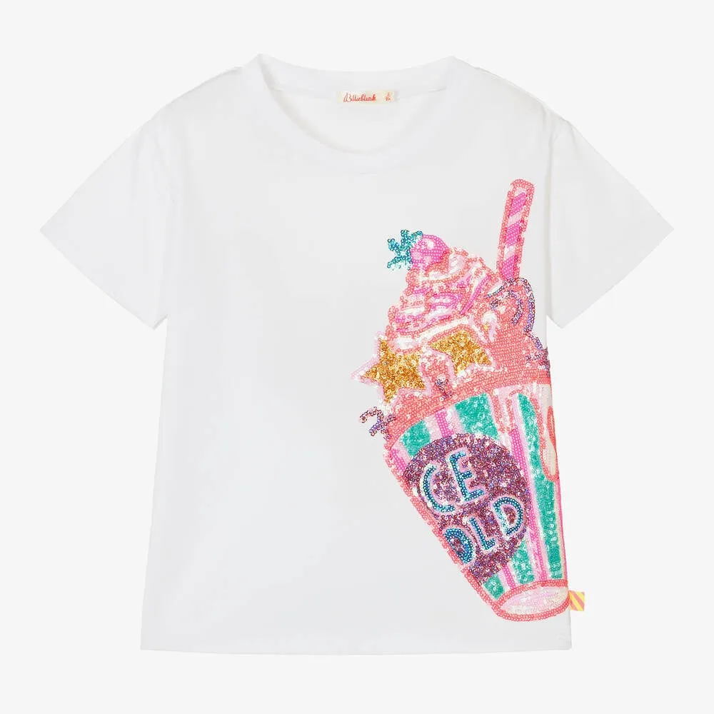 Billieblush Girls White Cotton & Sequin T-Shirt