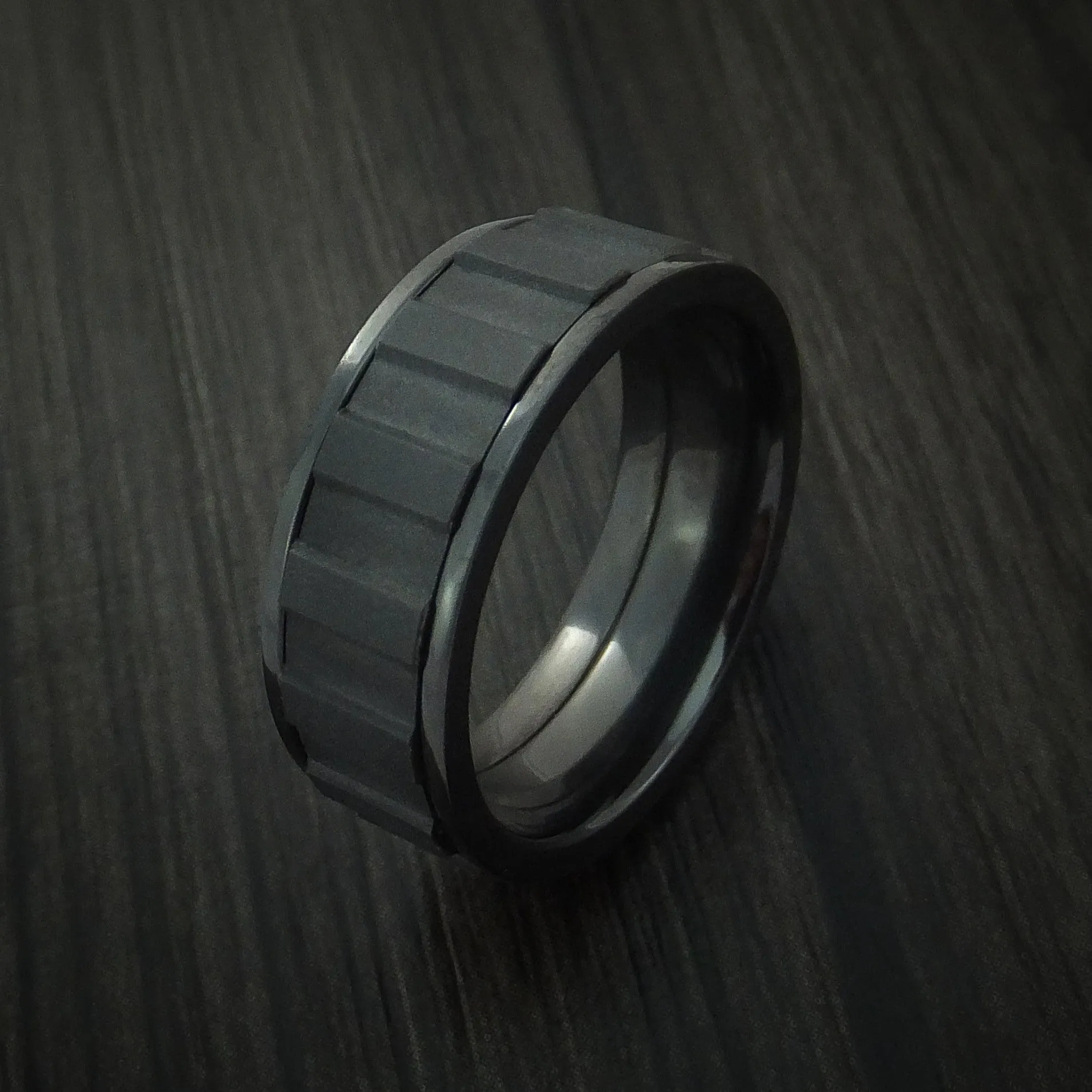 Black Titanium Gear Shape Spinner Men's Ring Custom Made Band