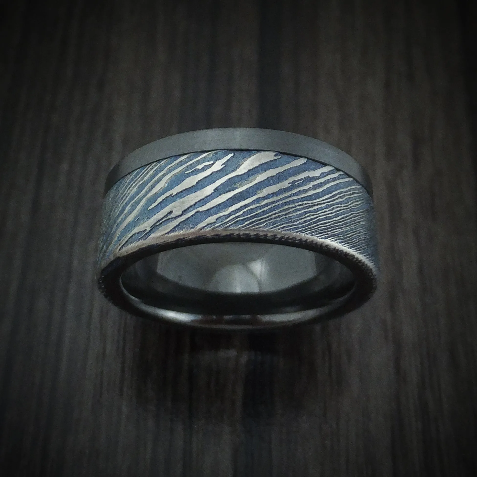 Black Zirconium and Kuro-Ti Twisted Titanium Etched and Heat-Treated Men's Ring Custom Made Band