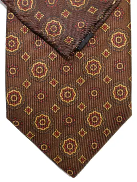 Brioni Tie & Matching Pocket Square Set Brown Medallions