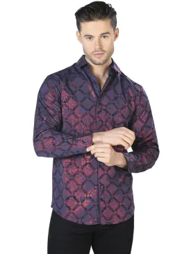 Camisa Casual Manga Larga Estampada Azul/Vino para Hombre 'El Señor de los Cielos' - ID: 44056