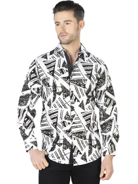 Camisa Casual Manga Larga Estampada Blanco/Negro para Hombre 'El Señor de los Cielos' - ID: 44053