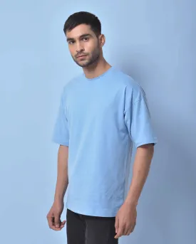 Drop Shoulder Crew Neck: Cyan Blue