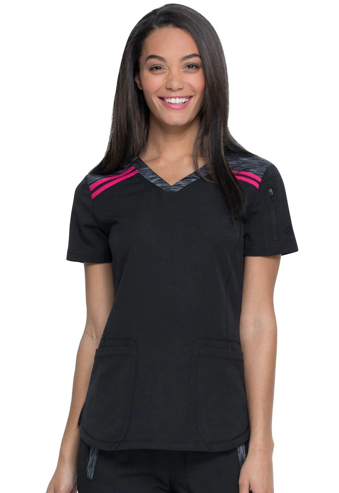 Dynamix Dickies Contrast V-Neck Scrub Top Black / Hot Pink DK740BKHT