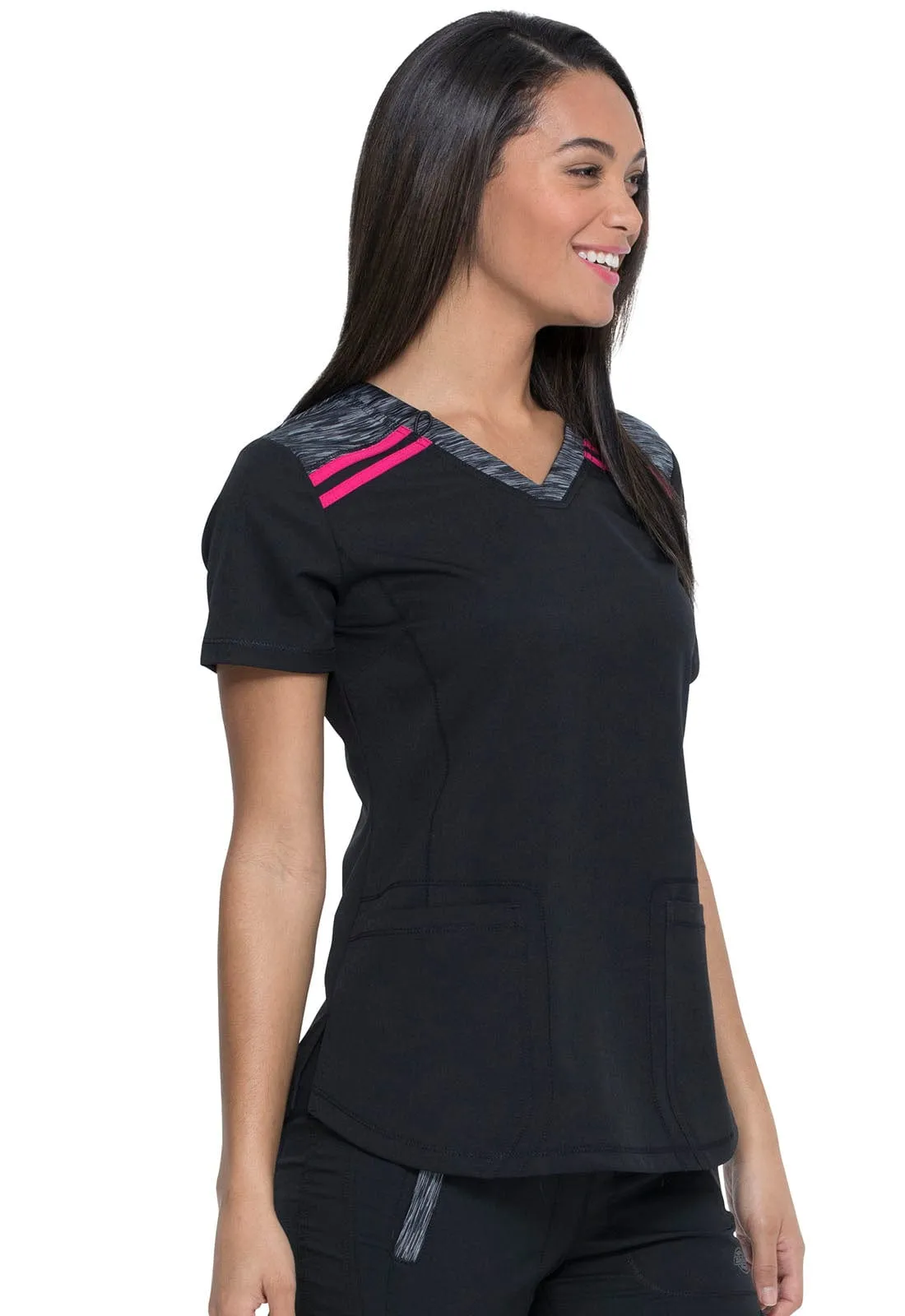 Dynamix Dickies Contrast V-Neck Scrub Top Black / Hot Pink DK740BKHT