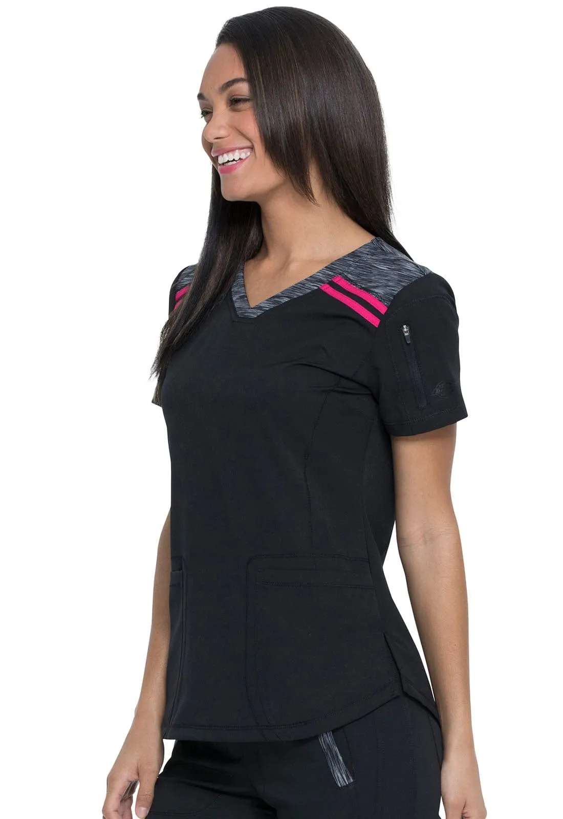 Dynamix Dickies Contrast V-Neck Scrub Top Black / Hot Pink DK740BKHT