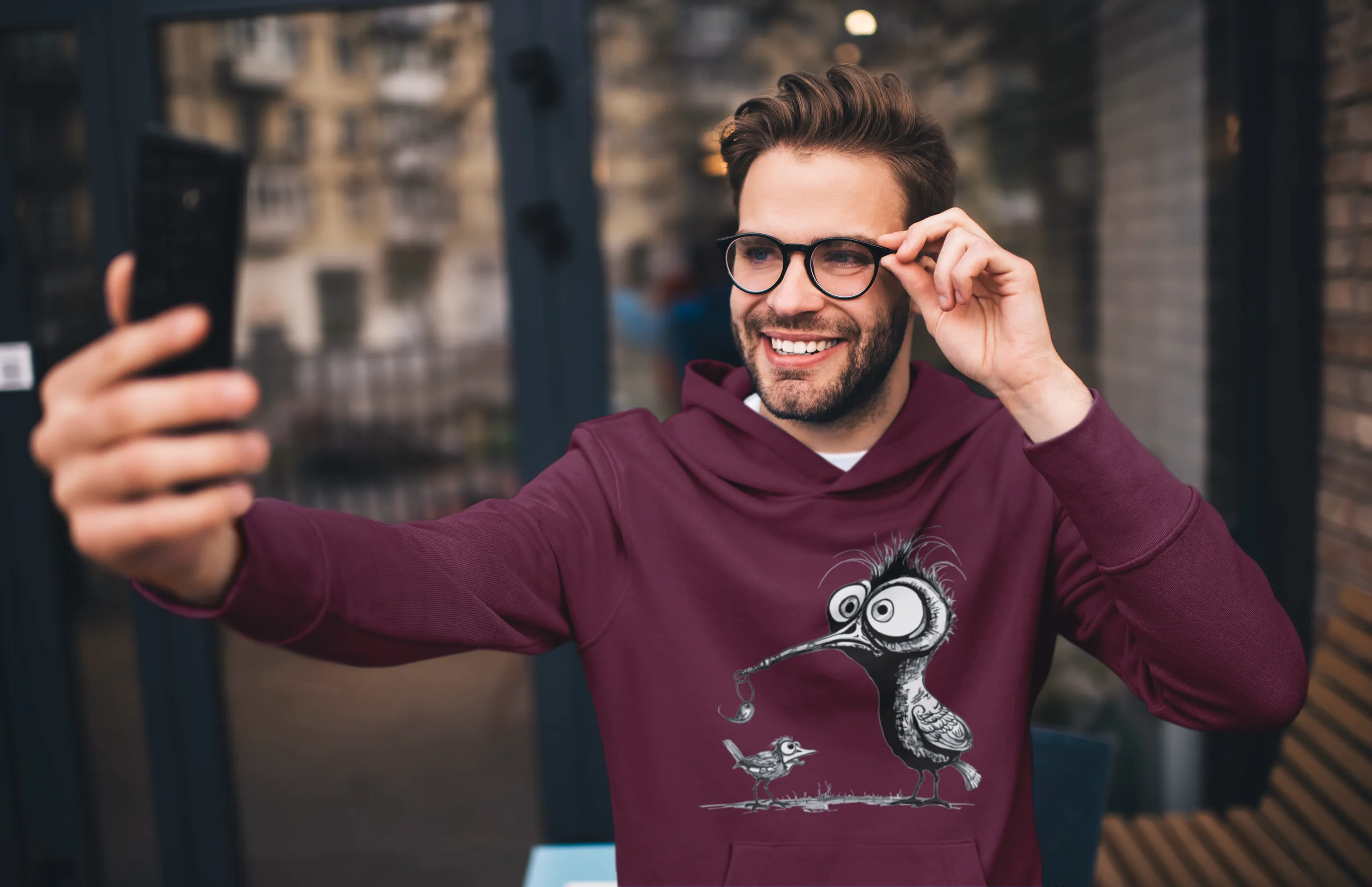 Herren Hoodie mit Vogelmotiv "Amsel & Spatz"