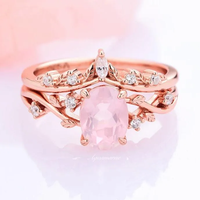 Natural Rose Quartz Fairy Ring Set- 14K Rose Gold Vermeil