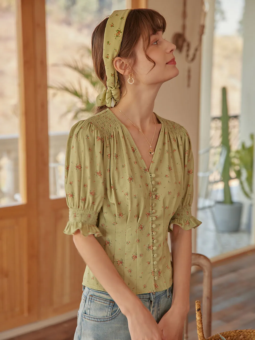 Rosalina V-Neck Puff Sleeve Shirt