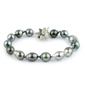 Silvery Blue-Pink Baroque Drop Tahitian Pearl Bracelet