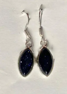 Solid Silver Marquise Shaped Blue Goldstone Drop Earrings