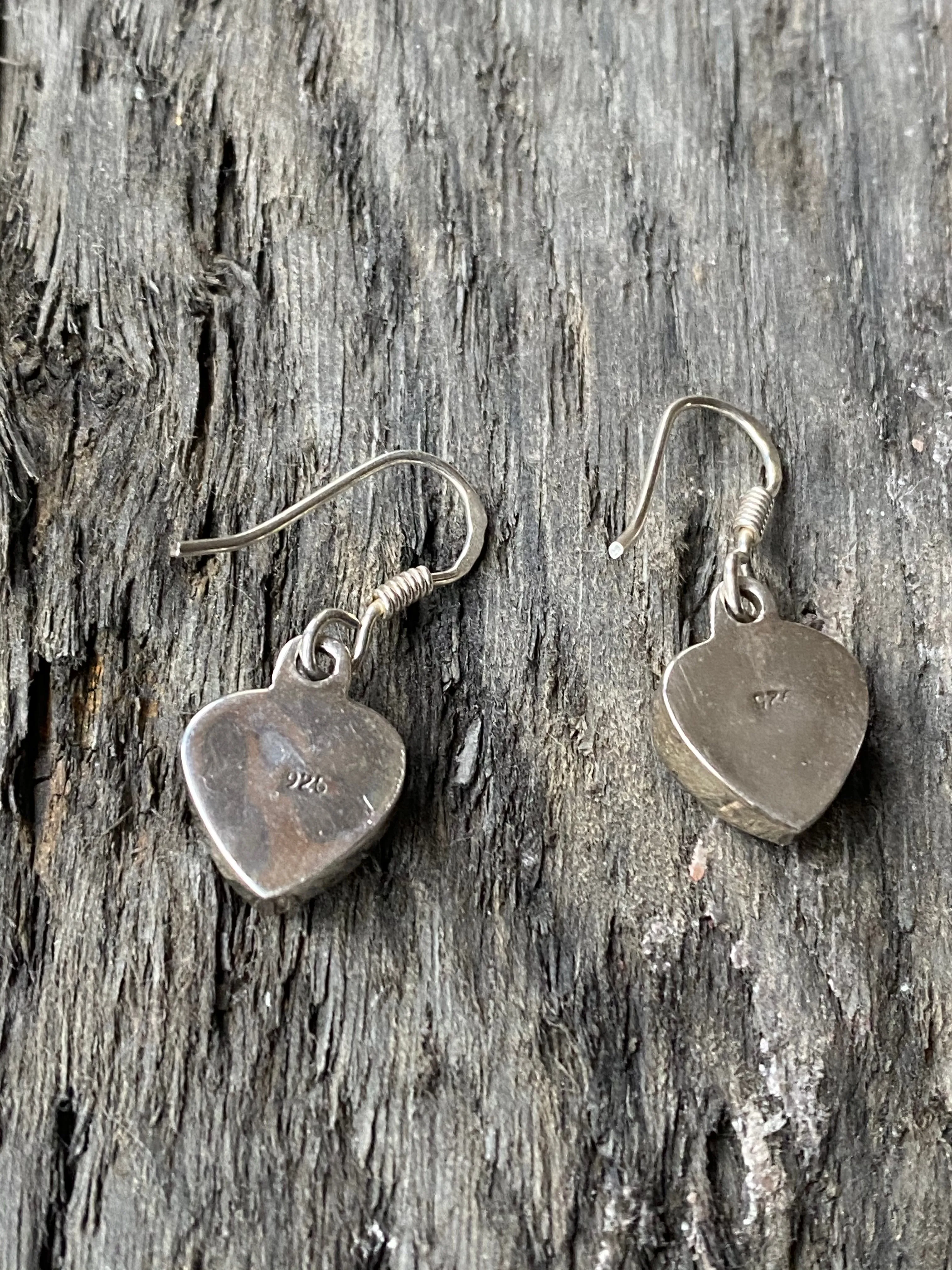 Solid Silver Tigers Eye Heart Drop Earrings