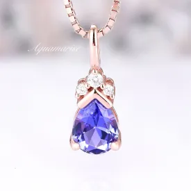 Teardrop Tanzanite Pendant Necklace- 14K Rose Gold Vermeil