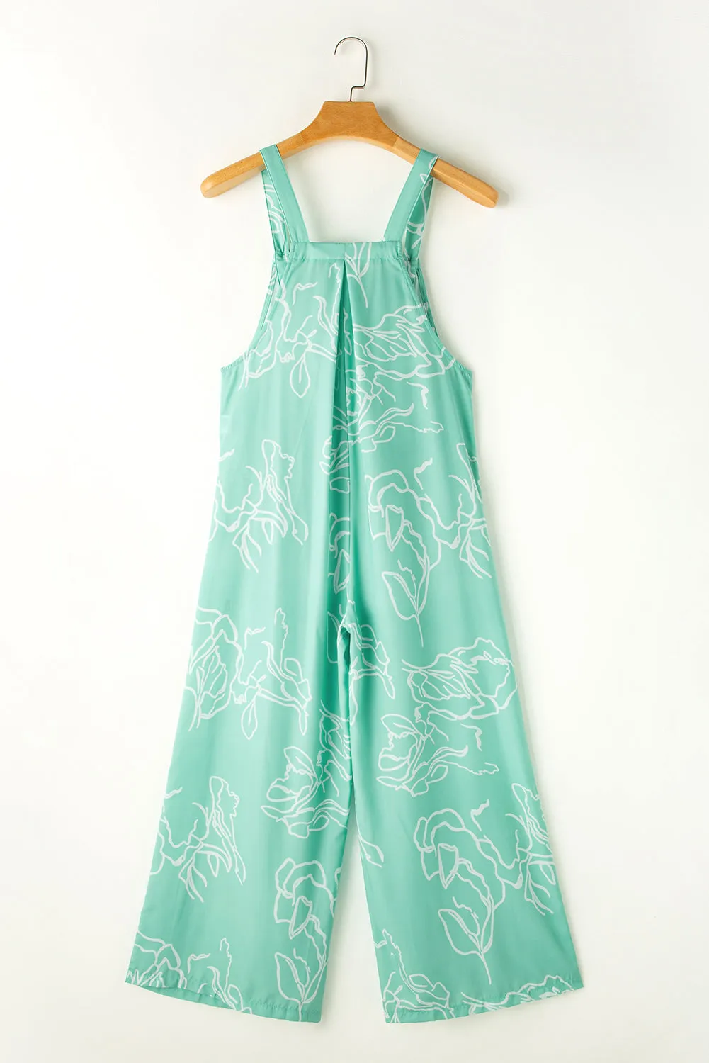 Women's Moonlight Jade Abstract Printed Wide Leg Bib Overalls